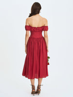 Xavy Crimson Off-Shoulder Corset Midi Dress Miss Circle