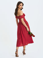 Xavy Crimson Off-Shoulder Corset Midi Dress Miss Circle