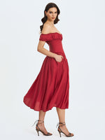 Xavy Crimson Off-Shoulder Corset Midi Dress Miss Circle