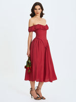 Xavy Crimson Off-Shoulder Corset Midi Dress Miss Circle