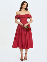 Xavy Crimson Off-Shoulder Corset Midi Dress Miss Circle
