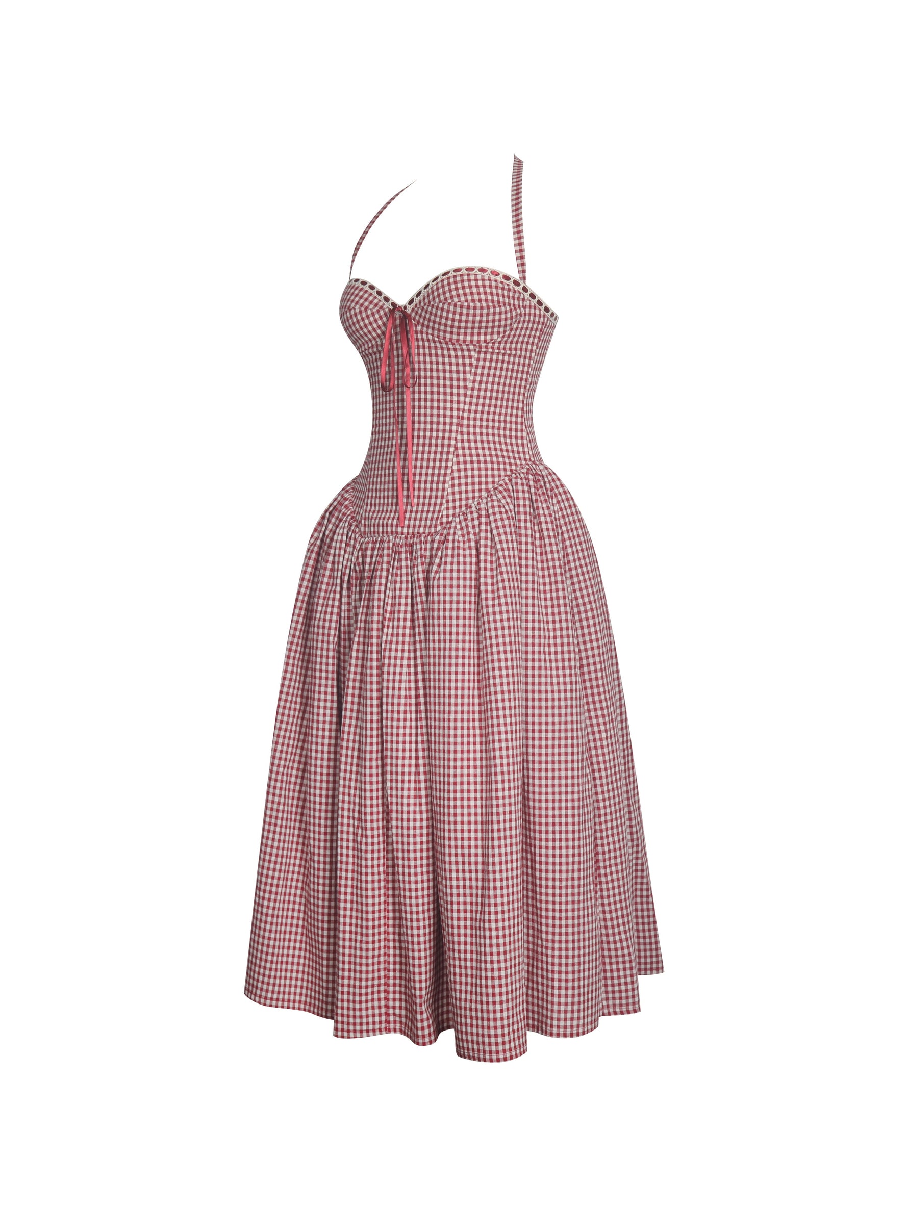 Susanna Red Gingham Halter Drop Waist Midi Dress