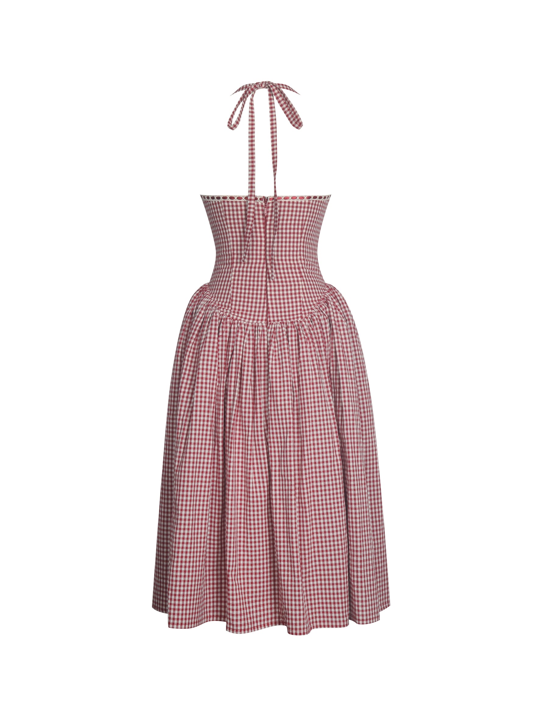 Susanna Red Gingham Halter Drop Waist Midi Dress