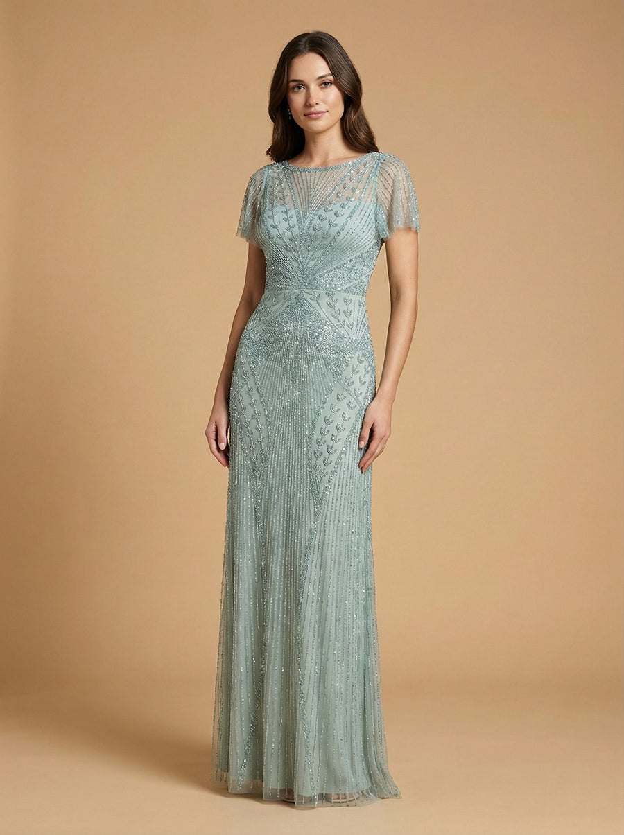 Lara 28856 - Beaded Flutter Sleeve Gown Lara New York
