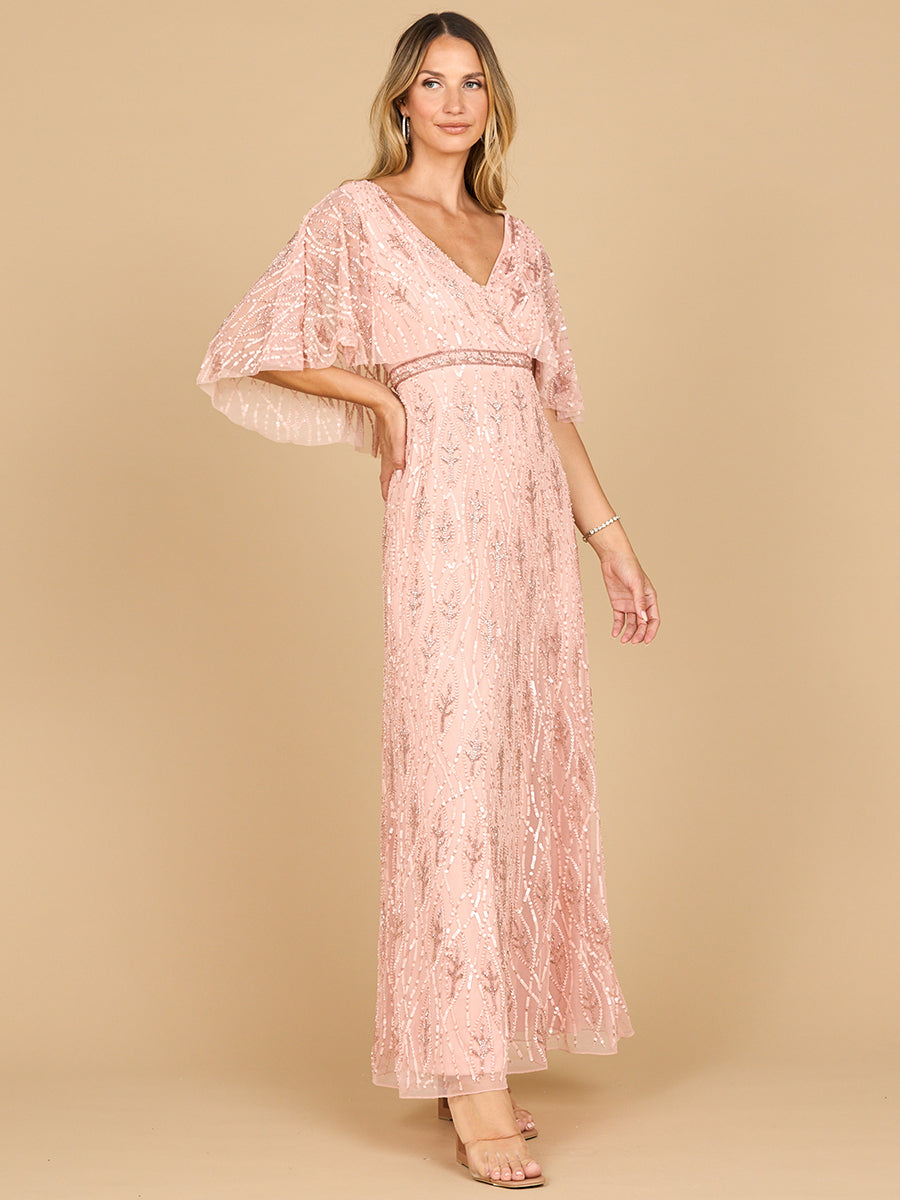 Beaded Gown with Cape Sleeves Lara New York