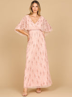 Beaded Gown with Cape Sleeves Lara New York