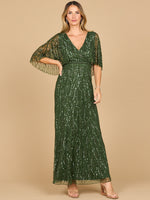 Beaded Gown with Cape Sleeves Lara New York