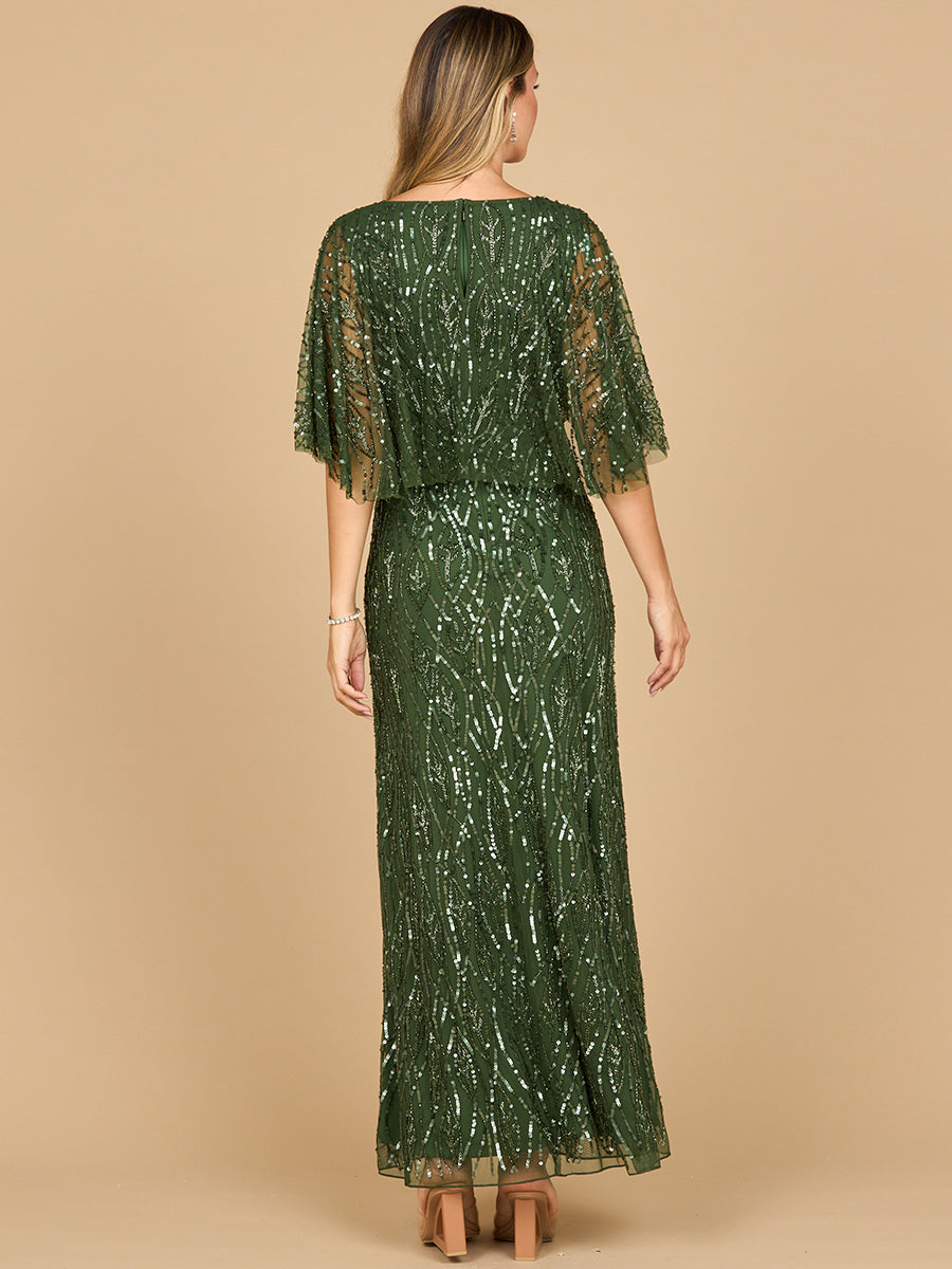 Beaded Gown with Cape Sleeves Lara New York