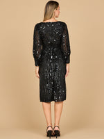 Lara 28855 - Beaded A-line Midi Dress with Long Sleeves