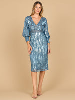 Lara 28855 - Beaded A-line Midi Dress with Long Sleeves
