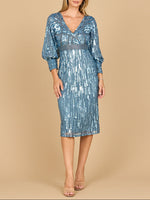 Lara 28855 - Beaded A-line Midi Dress with Long Sleeves - Glamourous Grace