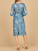 Lara 28855 - Beaded A-line Midi Dress with Long Sleeves - Glamourous Grace
