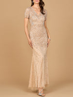 Short Sleeve Sheath Beaded Gown Lara New York