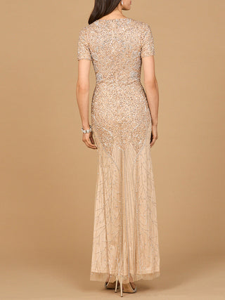 Short Sleeve Sheath Beaded Gown - By Baano