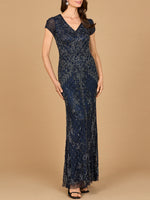 Cap Sleeve Mermaid Beaded Gown Lara New York