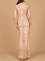 Beaded Long Sleeve V-neck Gown Lara New York