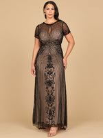 Lara 28869 - Beaded Cap Sleeve Illusion Plunge Gown