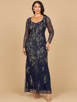 Long Sleeve Queen Anne Beaded Gown