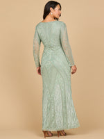 Lara 28875-  Long Sleeve Geometric Beaded Gown