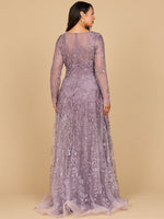 Lara 28878- Long Sleeve V-Neck Ombre Lace Gown