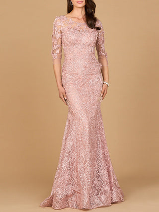 Short Sleeve Lace Mermaid Gown - By Baano