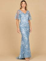 Lara 28880- Overskirt Lace Fitted V-Neck Gown with Cape Sleeves