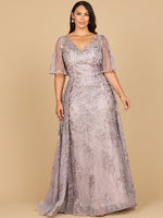 Lara 28880- Overskirt Lace Fitted V-Neck Gown with Cape Sleeves