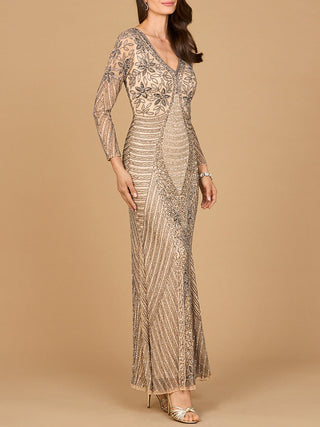Long Sleeve Beaded Gown - By Baano