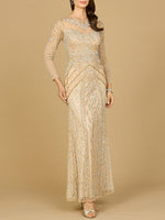 Illusion Neck, Long Sleeve Beaded Gown - By Baano