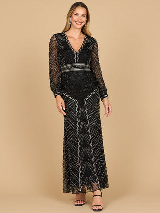 V Neck Beaded Long Sleeve Dress - By Baano