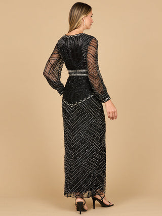 V Neck Beaded Long Sleeve Dress - By Baano