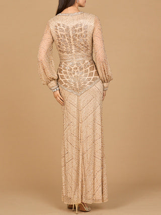 V Neck Beaded Long Sleeve Dress - By Baano