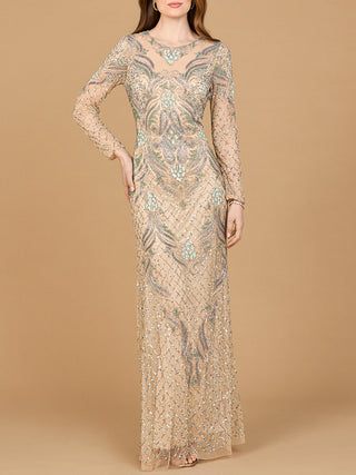 Long Sleeve Beaded Gown - By Baano