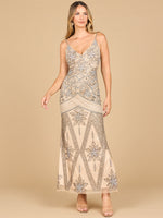 Contrast Beaded V-Neck Fitted Gown