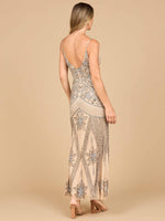 Contrast Beaded V-Neck Fitted Gown