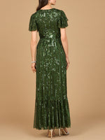 Elegant Beaded Gown with Flutter Sleeves - By Baano