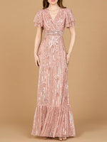 Elegant Beaded Gown with Flutter Sleeves - By Baano
