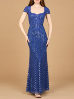 Beaded Gown with Glamourous Cap Sleeves - By Baano