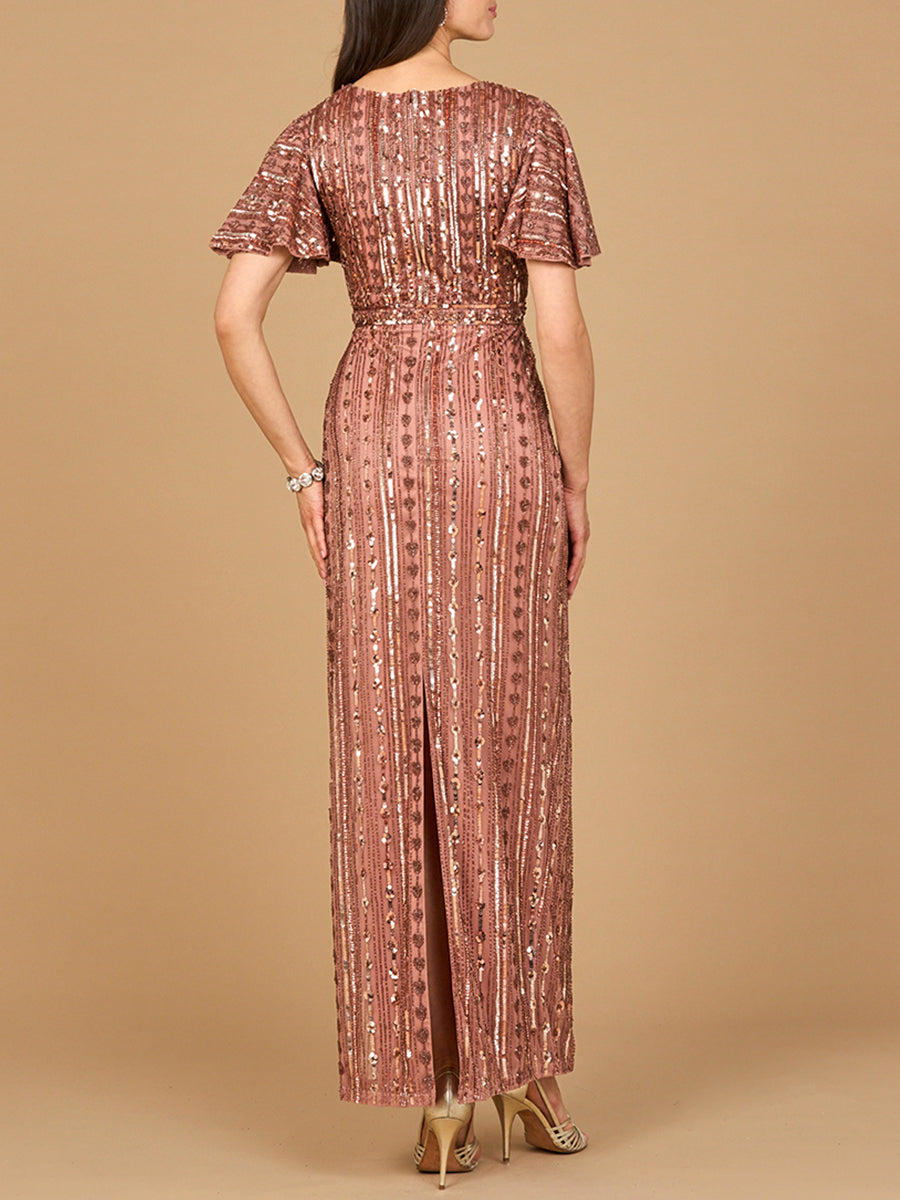 Fully Beaded Gown with Flutter Sleeves - By Baano