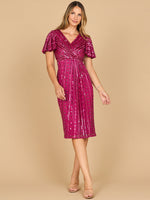 Beaded Midi Dress with Flutter Sleeves Lara New York