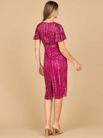 Beaded Midi Dress with Flutter Sleeves Lara New York