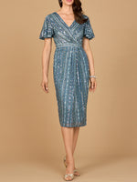 Beaded Midi Dress with Flutter Sleeves Lara New York