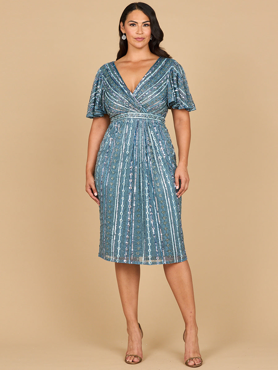 Beaded Midi Dress with Flutter Sleeves Lara New York