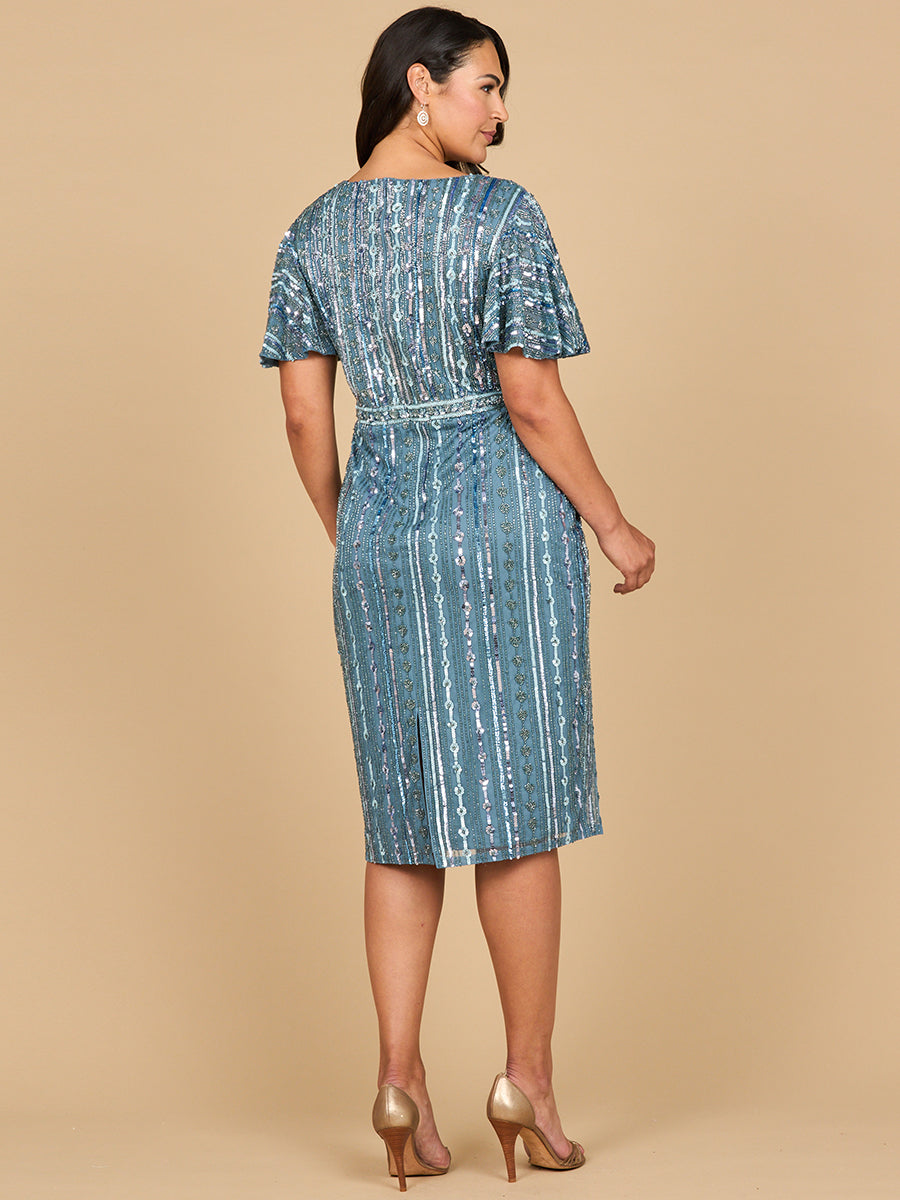 Beaded Midi Dress with Flutter Sleeves Lara New York