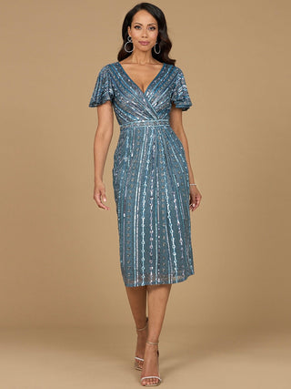Beaded Midi Dress with Flutter Sleeves - By Baano