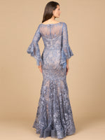 Illusion Neck, Long Bell Sleeve Gown - By Baano