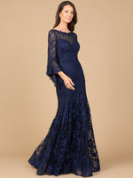 Illusion Neck, Long Bell Sleeve Gown - By Baano