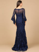 Illusion Neck, Long Bell Sleeve Gown - By Baano