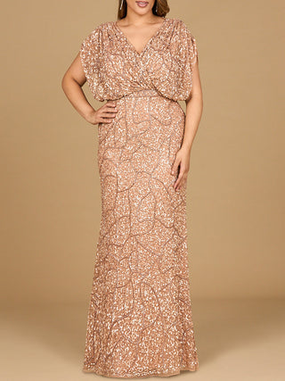 Beaded Gown with Draped Cape Sleeves