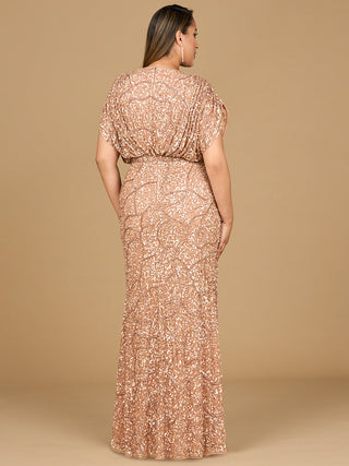 Beaded Gown with Draped Cape Sleeves